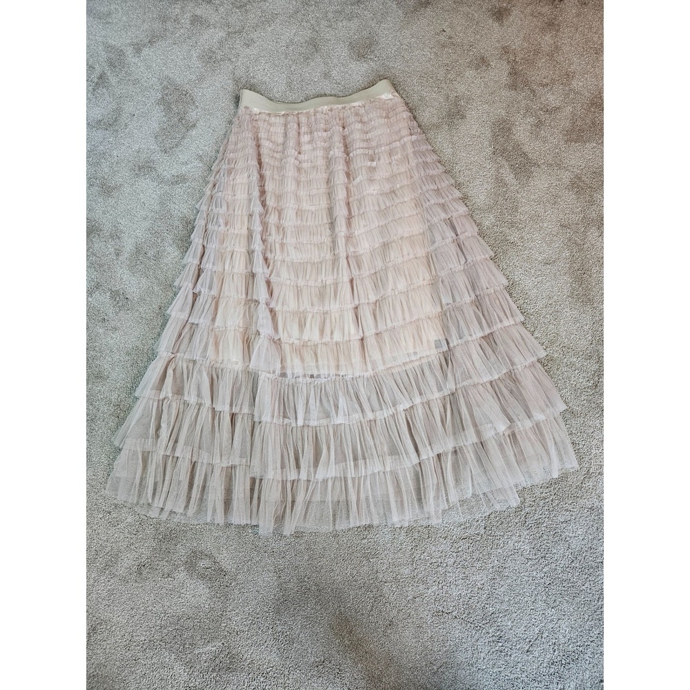 Tulle Ruffle Maxi Skirt Womens XL Blush Nude Tiered Mesh Whimsical Romantic Soft - Picture 5 of 8